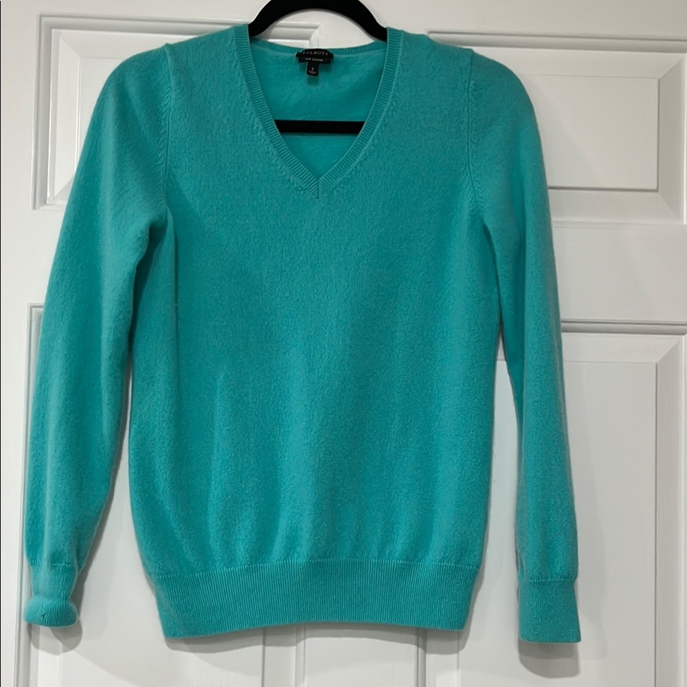 Talbots Teal V-Neck Cashmere Sweater